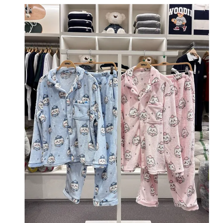 吉伊卡哇chiikawa吉伊珊瑚绒睡衣秋冬款女加绒加厚毛绒保暖冬季