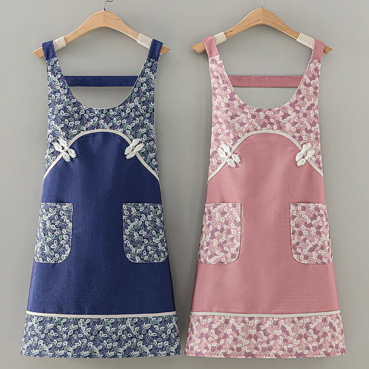 2024新款帆布围裙女厨房家用做饭透气围腰洋气防污工作服餐饮上班