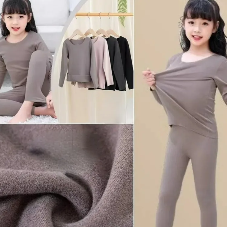儿童德绒保暖内衣套装女童秋冬内穿加绒打底衫中大童秋衣秋裤睡衣