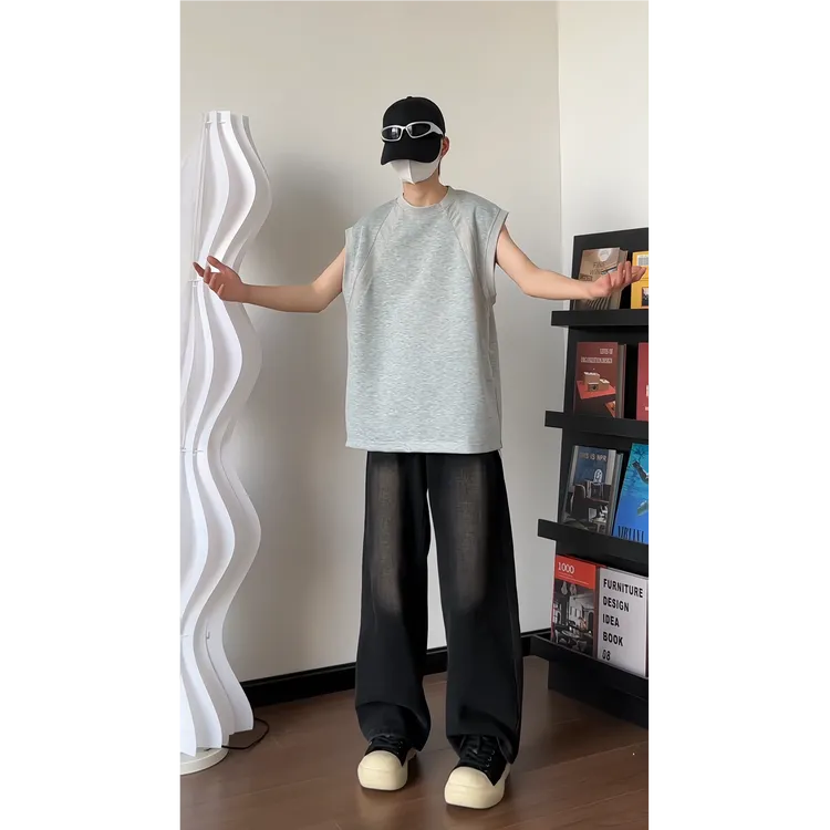 BOMP美式拼接坎肩背心男T恤 曼巴棉空气层无袖运动健身训练汗衫