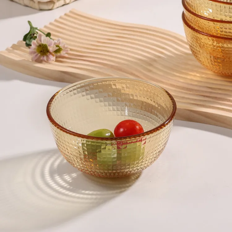 媚家两只装星钻450ml琥珀高硼硅玻璃碗家用米饭碗耐高温永不褪色