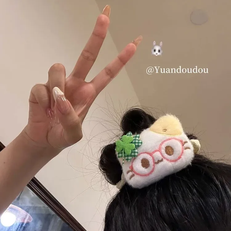 四叶草甜美少女心发圈头饰可爱毛绒小猫发绳ins发饰2025新款