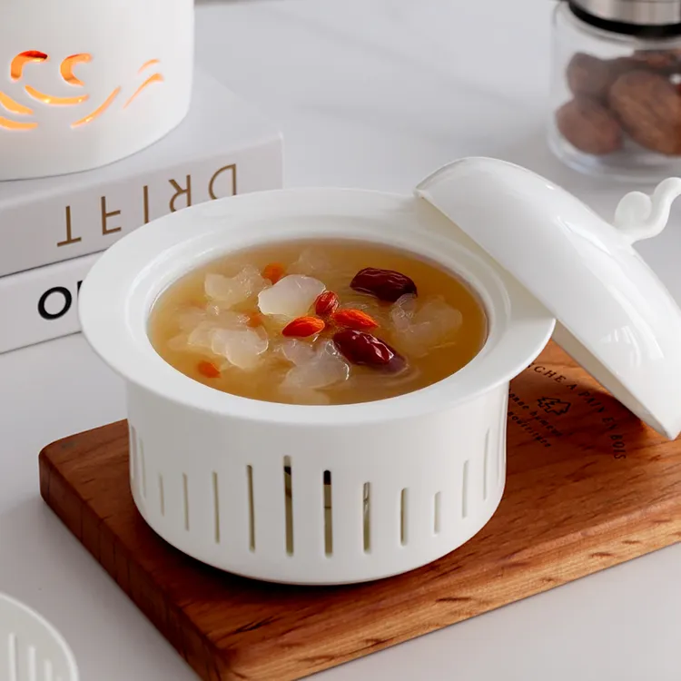 纯白骨瓷海参盅带炉酒精蜡烛加热保温糖水甜品碗燕窝炖盅一位翅盅