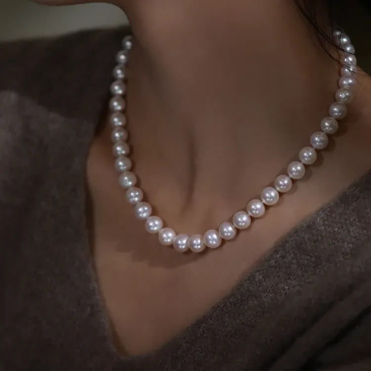 天然淡水无核珍珠项链8-9mm高品质强光女母亲节送妈妈夏季经典款