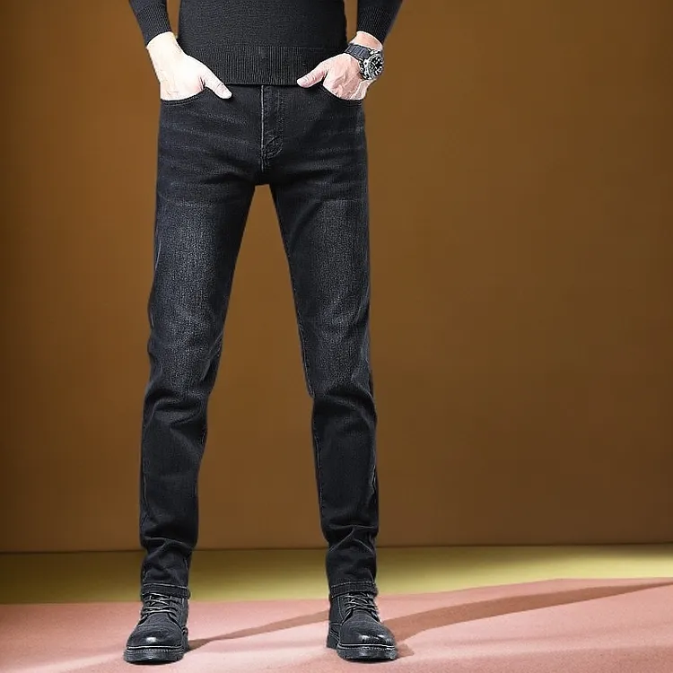 高端潮牌男士牛仔裤2025春秋新款修身弹力百搭加绒加厚小脚裤