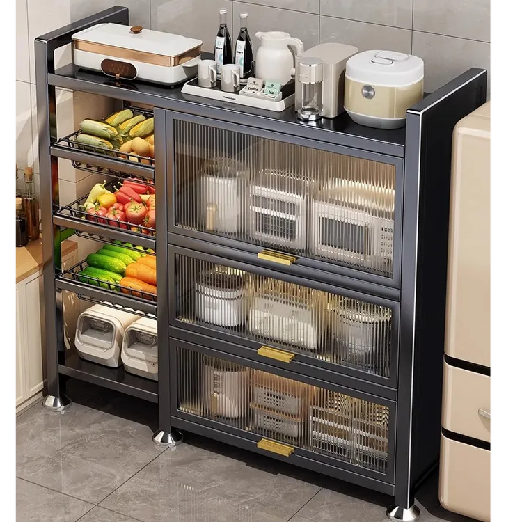 优勤厨房置物架多功能落地多层收纳架橱柜果蔬菜篮子微波炉储物柜