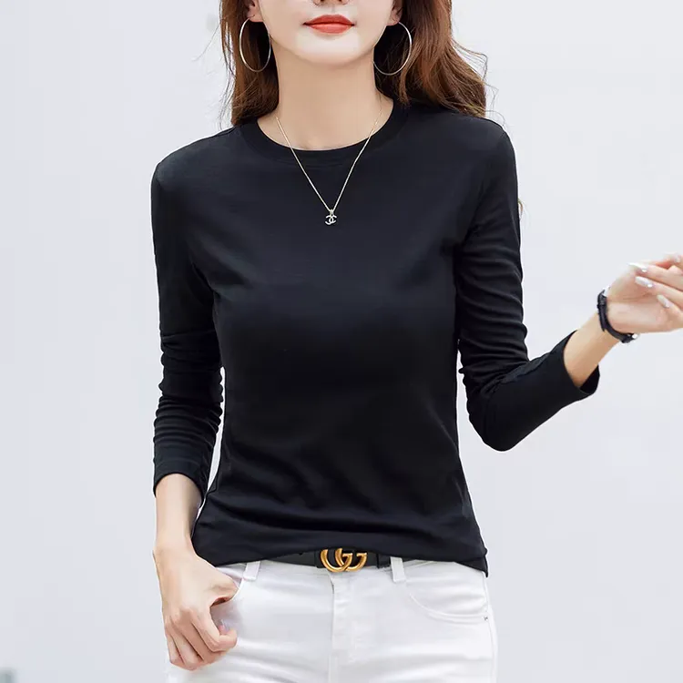 100支7A级莱赛尔液氨棉抗菌防皱时尚百搭显瘦秋冬款女士圆领上衣