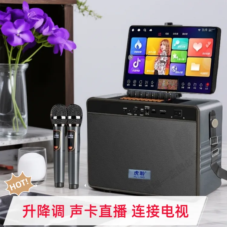 虎聆网红声卡直播点歌唱歌一体机家用KTV音响户外广场舞音箱带屏
