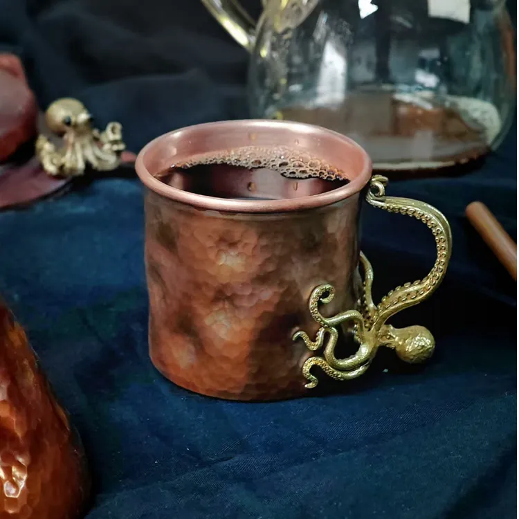 【春工】150ml手工制作铜杯咖啡杯章鱼杯小众生日送人杯子中古杯