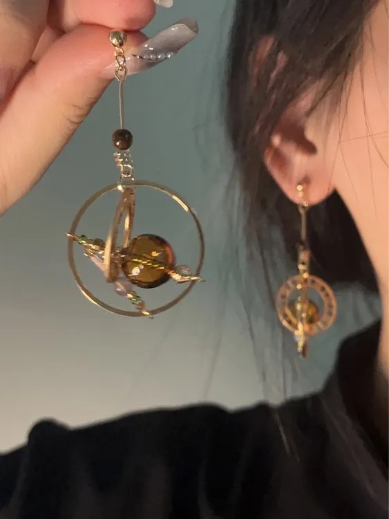 合金玻璃耳饰 工业风抽象几何小众重工复古耳环玻璃气泡耳坠女