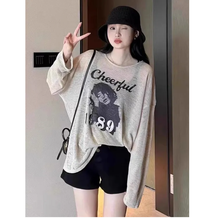 冰丝防晒罩衫女装夏日轻薄透气宽松慵懒风松弛感空调面膜长袖T恤
