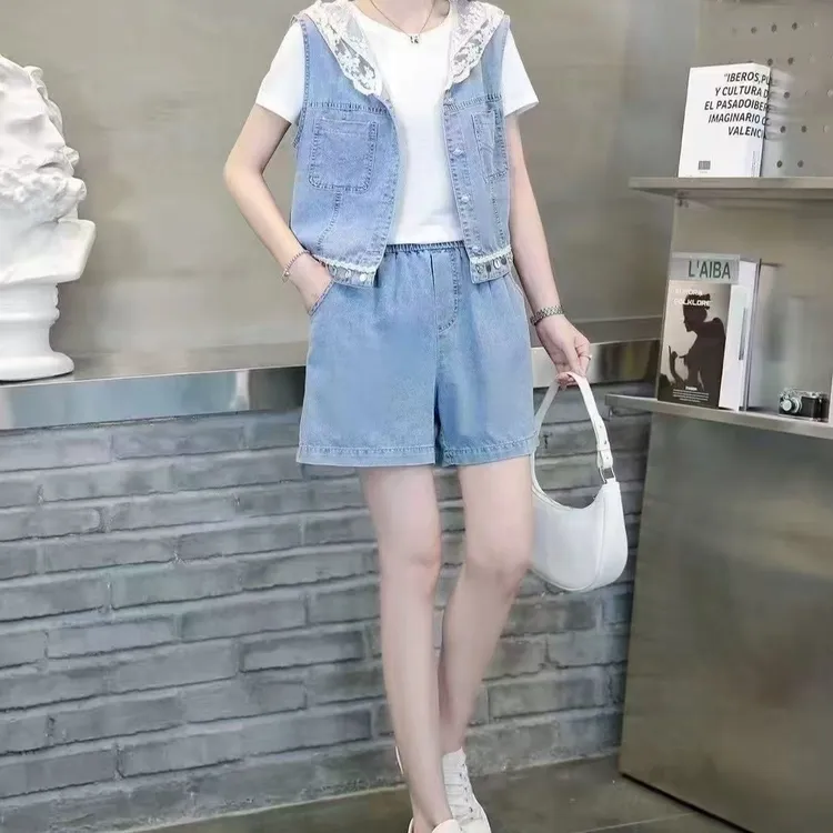 休闲显瘦文艺复古短裤百搭时尚套装夏季背心小清新韩版时尚