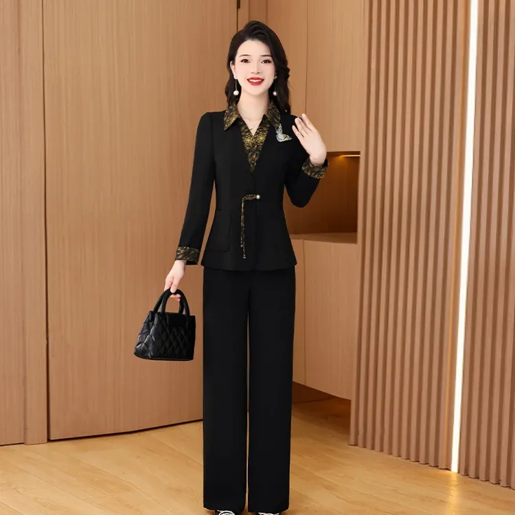 新中式时尚长袖职业套装女2025早秋新款气质高级感爆款两件套裤