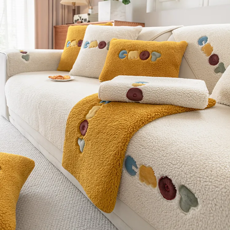 麦颜秋冬季羊羔绒沙发垫冬2025新款加厚毛绒坐垫固定防滑沙发套罩