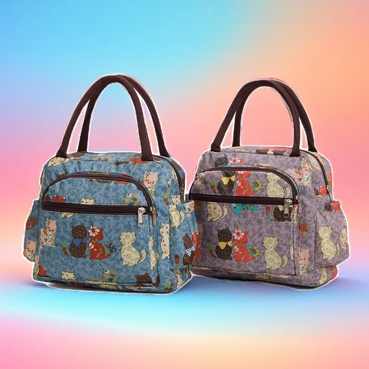 上班包时尚百搭妈咪包多口袋甜美卡通印花拉链手提包手拎小包包女