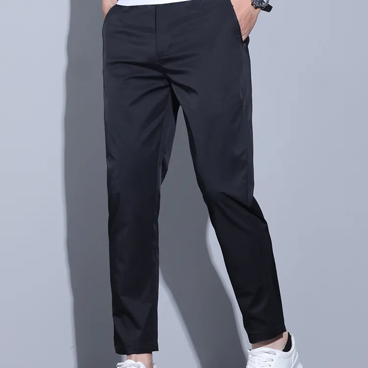 尼因基鲁新款九分休闲裤子男松紧腰弹力修身小直筒九分裤夏季薄款