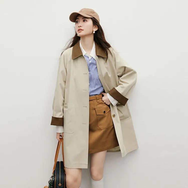 巴恩风卡其色风衣女小个子2025秋季新款英伦宽松中长外套F8013