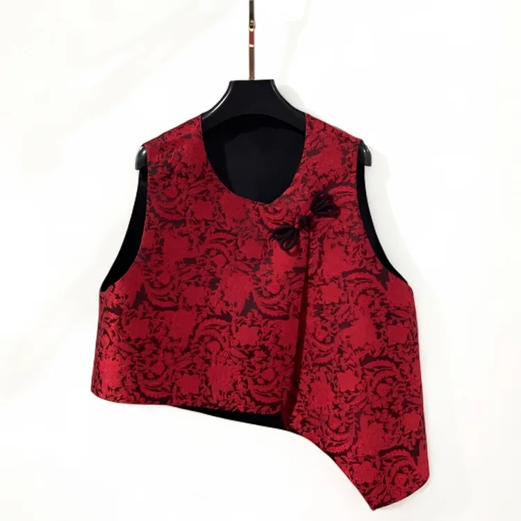 立体提花中国红经典百搭宽松时尚不规则马甲