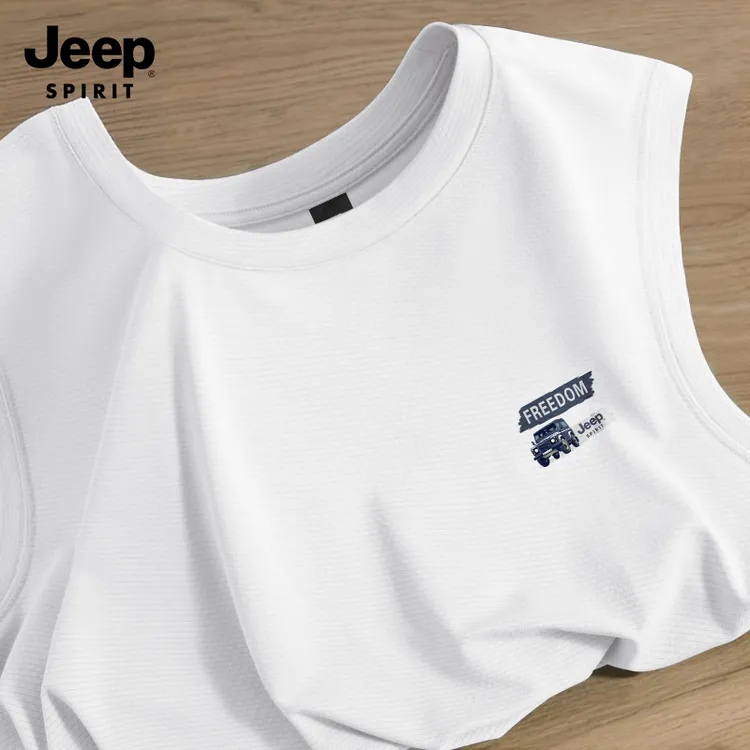 jeep吉普冰丝速干背心男款夏季运动无袖t恤新款男士白色坎肩上衣