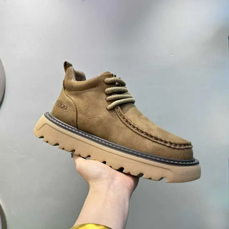 2025冬季新款男士黑色厚底马丁靴加棉保暖休闲系带短靴保暖工装靴