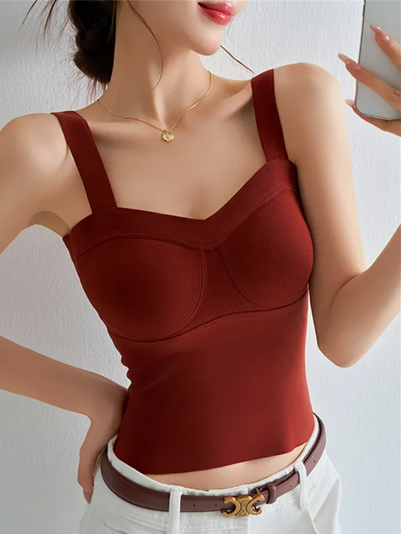 秋冬保暖内衣女款自带胸垫吊带背心红色本命年内衣打底外穿性感风