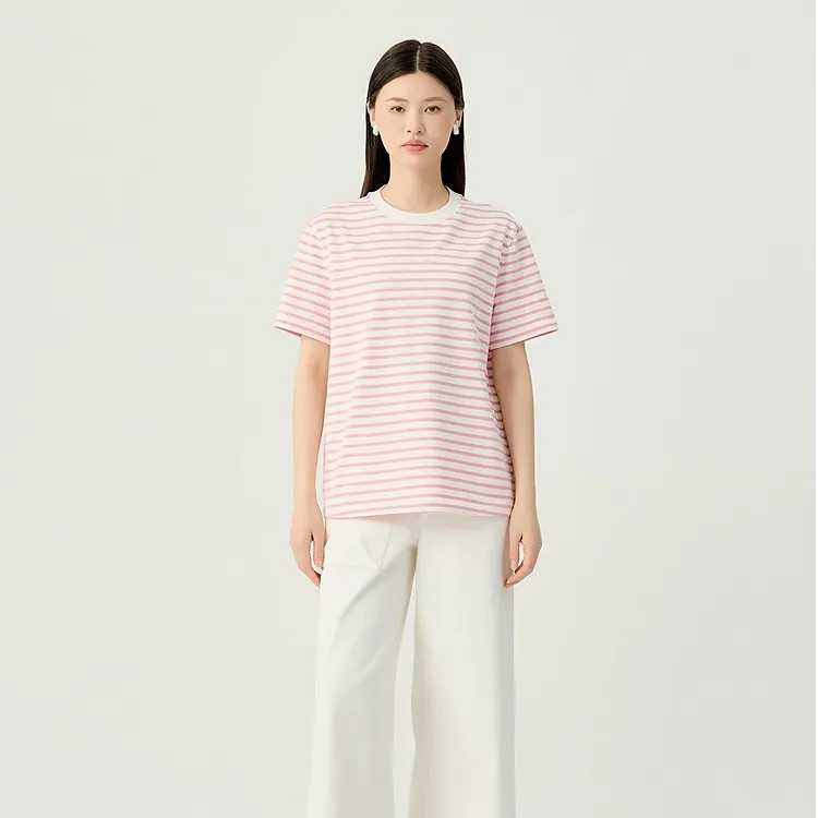 AMASS/阿玛施运动白色针织时尚休闲T恤宽松夏阿玛施条纹短袖T恤