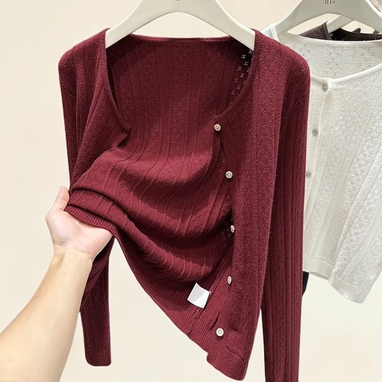 红色圆领高端短外套长袖女上衣爆款2025秋季宽松百搭显瘦针织开衫