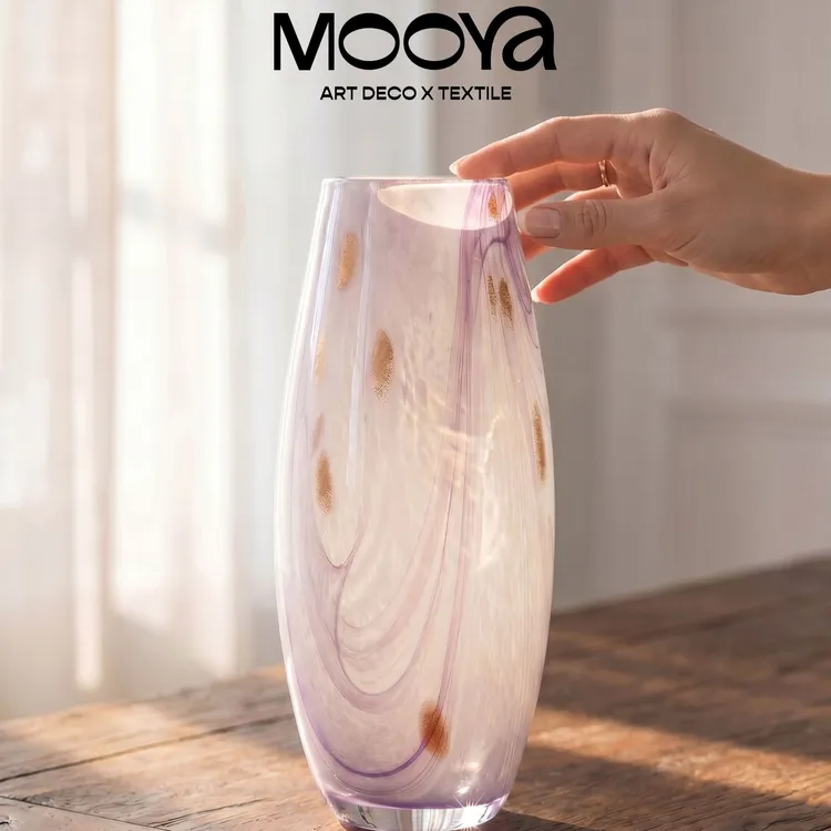MOOYA「疏影」法式高级琉璃花瓶紫雾鎏金手工直筒收颈装饰花器摆件