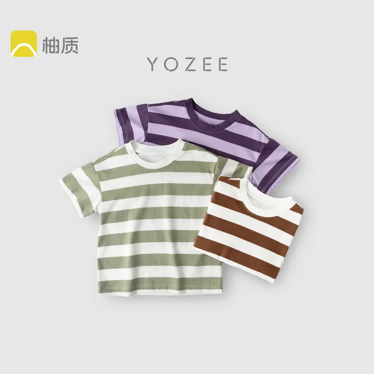 柚质儿童短袖t恤新款男童女童条纹衣服男孩女孩夏季童装半袖上衣