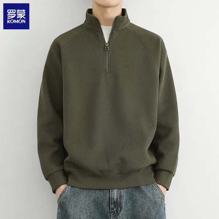 罗蒙半拉链立领毛衣男款春秋季美式复古针织衫男士纯色休闲卫衣潮