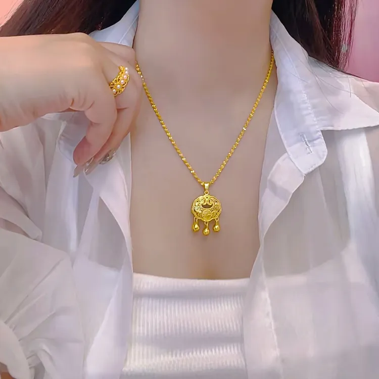 福韵天玺 铜合金吊坠 《韵系列》小金锁吊坠饰品金锁福锁水波项链