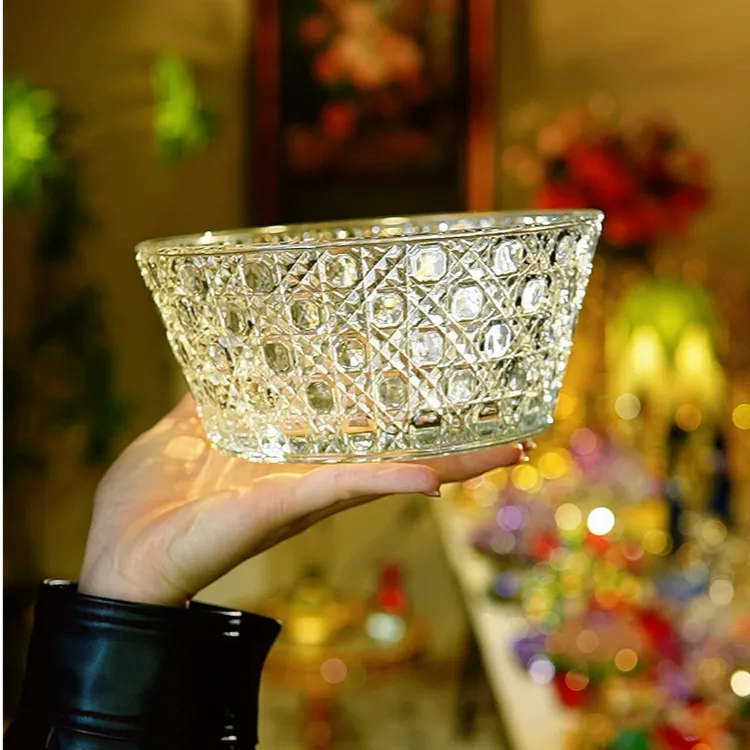 大号18.5cm轻奢D家水晶玻璃宝石纹沙拉碗水果碗