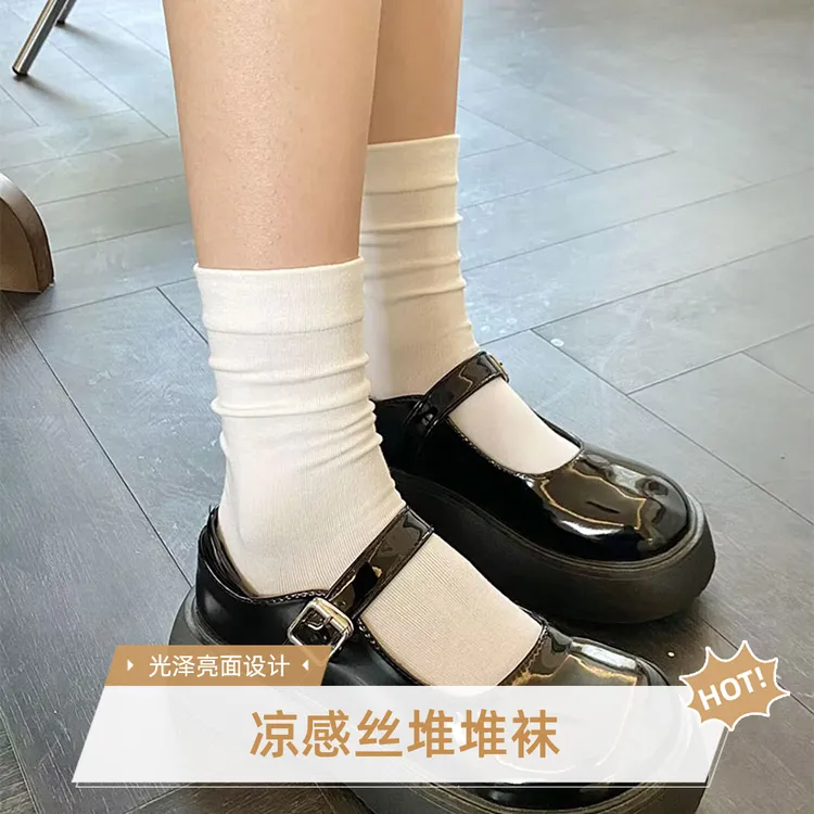 白色堆堆袜子女款中筒2025新款爆款凉感丝正流行无骨月子袜夏季