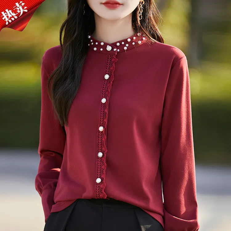 品牌专柜正品开衫女士洋气钉珠冬季磨毛德绒加厚上衣保暖打底衫