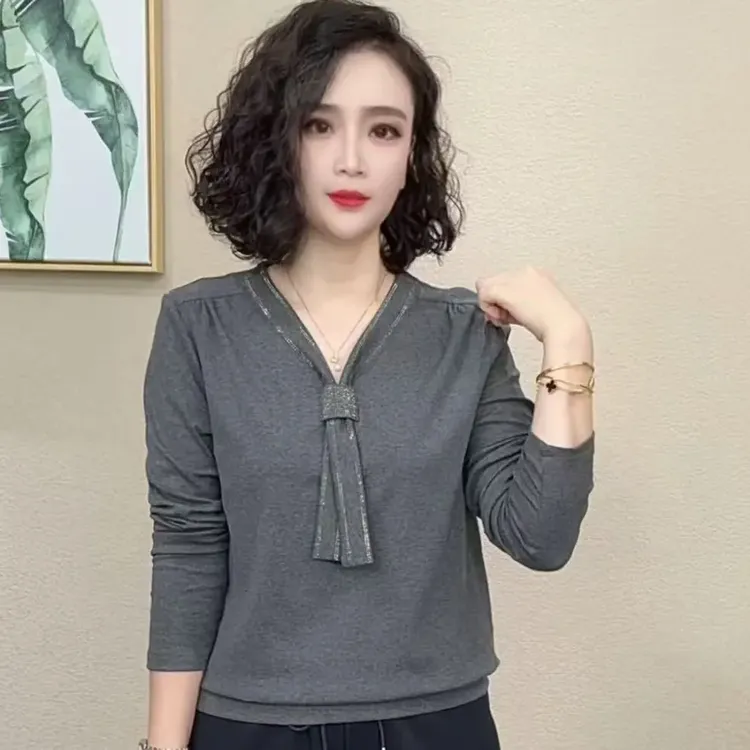 2025新款时尚气质减龄显瘦长袖百搭V领女上衣#8807