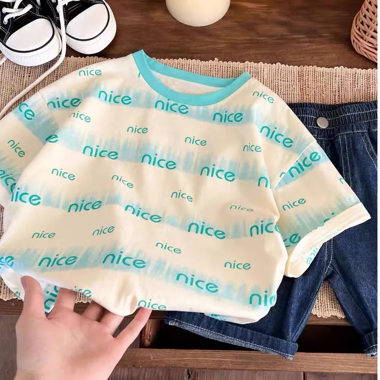 2025儿童新款童装男女童短袖T恤满印字母纯棉宝宝休闲半袖T恤