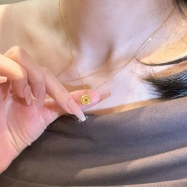 铜合金项链 爆闪金色镂空圆环项链时尚小众设计高级感百搭锁骨链