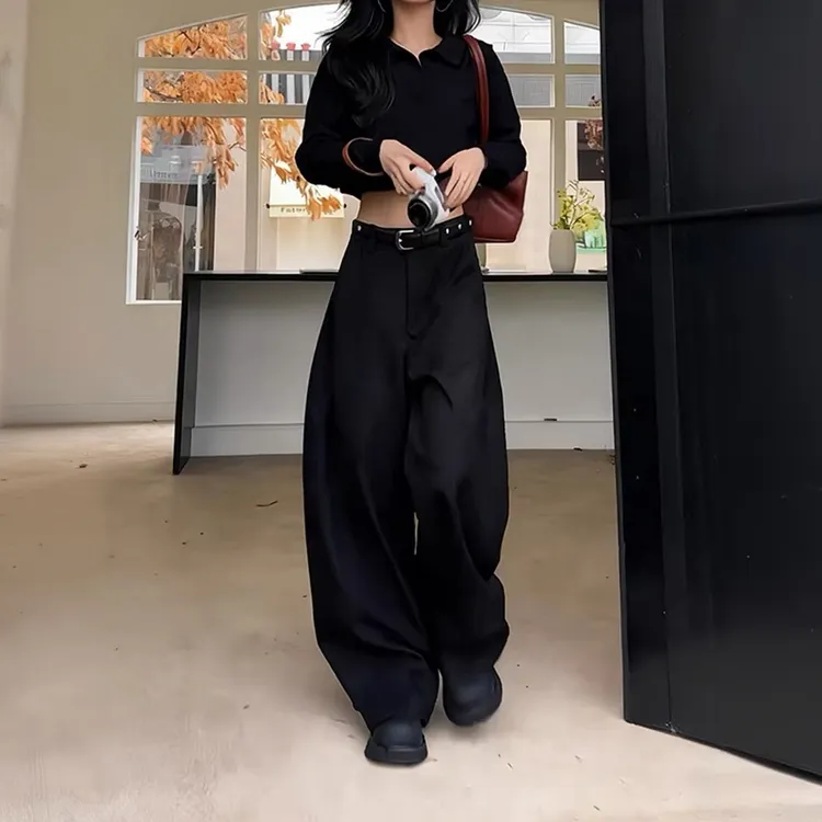 秋冬加绒气质高腰百搭宽松弯刀休闲西裤大码女装高级感显瘦阔腿裤