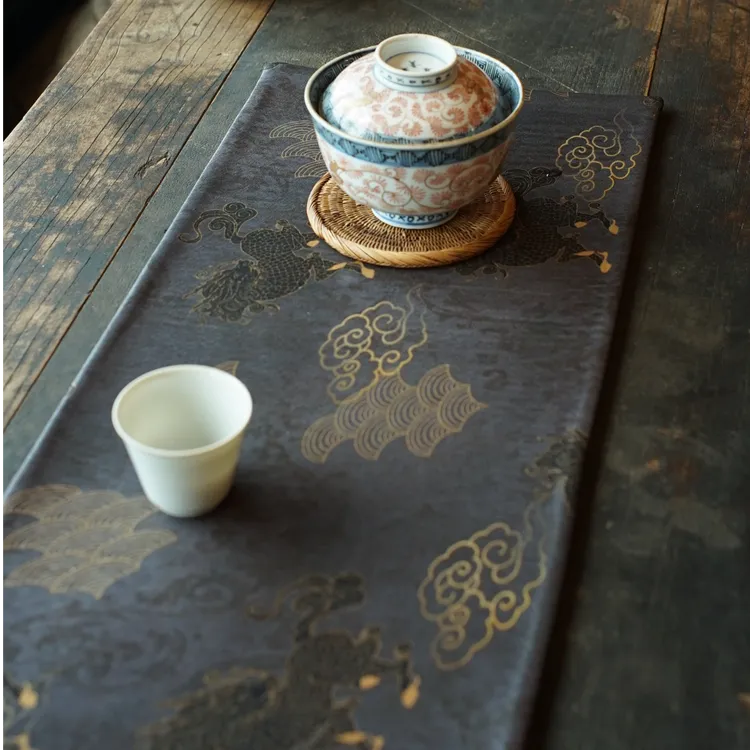 麒麟祥云茶席48*22厘米 香云纱双面定制茶垫古朴桌旗