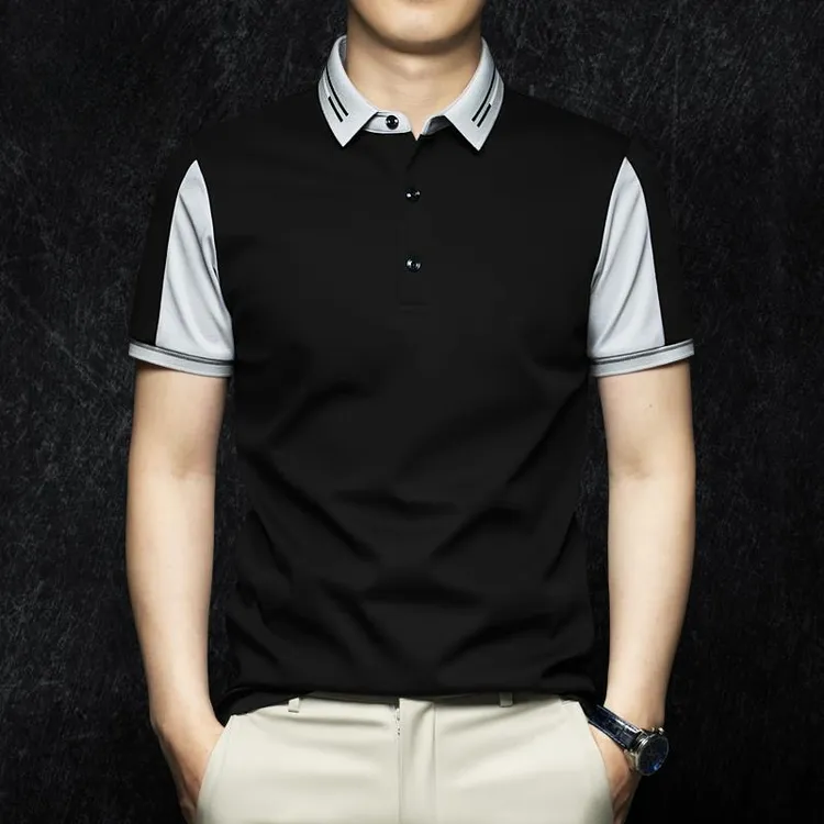 夏季男士高端POLO衫短袖男t恤翻领冰丝男半袖2025男装新款商务t恤