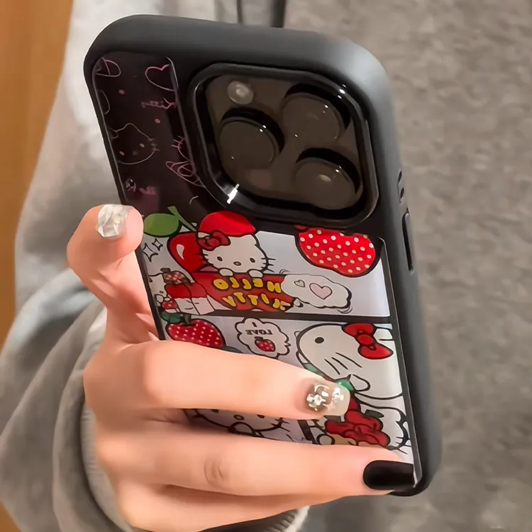 可爱卡通苹果KT猫插画适用苹果16手机壳15苹果iPhone14/13水凝壳