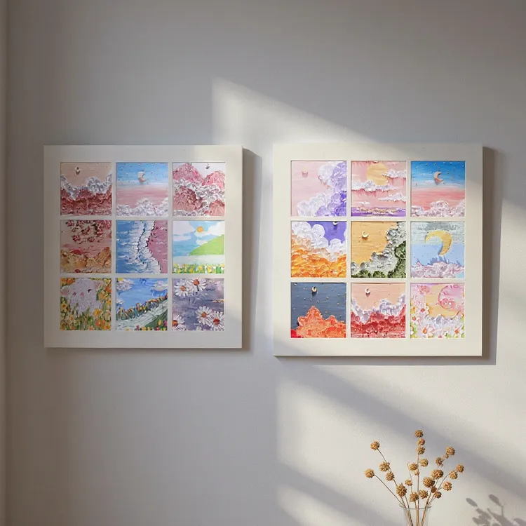 油画棒卡纸相框肌理画卡纸相框九宫格三四六宫格美术生作品框