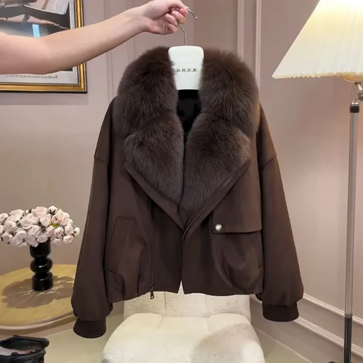 2025冬季新款洋气小众毛领短款棉服女慵懒风宽松百搭显瘦外套大衣