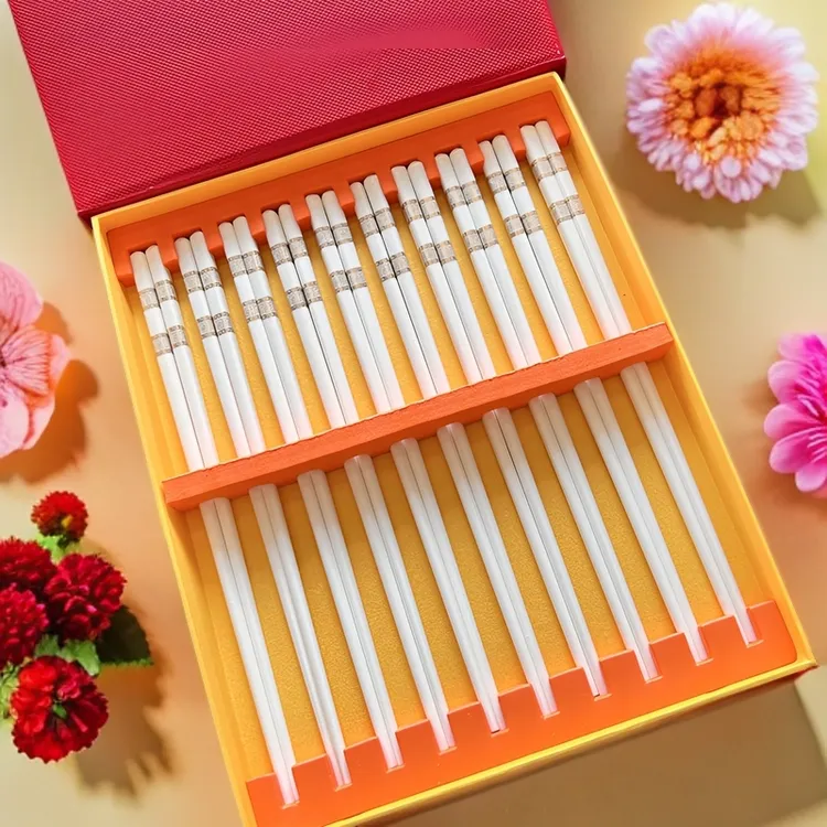 陶瓷筷子【细金-万寿无疆】5双10双礼盒装高档家用创意防滑尖头环保