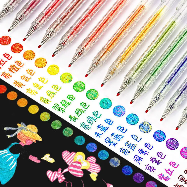 爆款闪光笔啫喱笔发光亮晶晶流沙银光变色手帐专用笔荧光笔记号笔