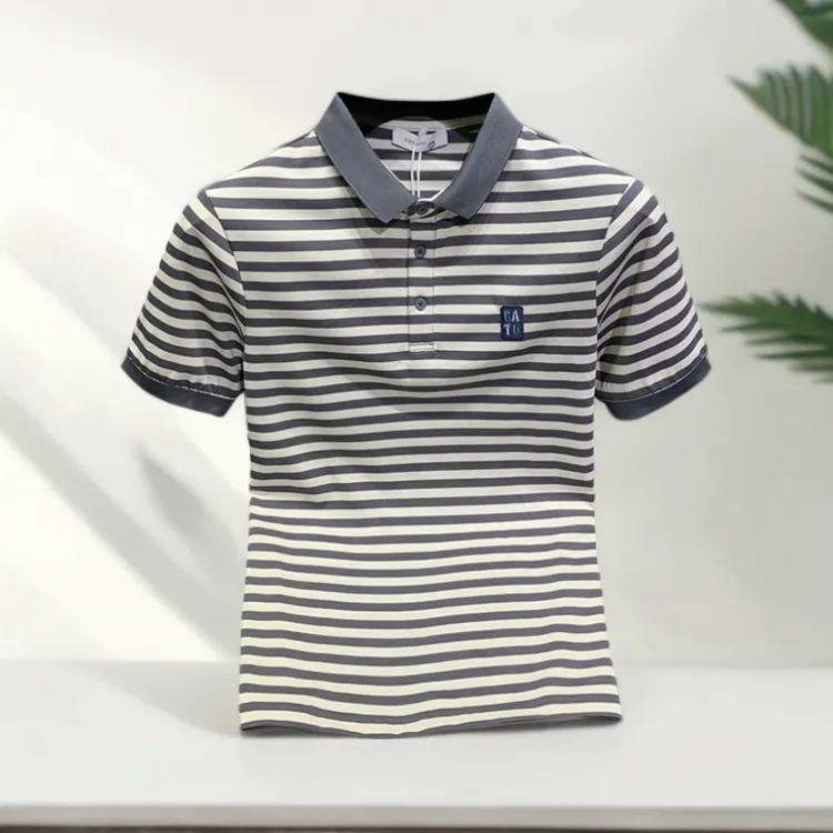 肯梅灵列POLO衫短袖夏潮流修身条纹帅气翻领半袖薄款百搭休闲上衣