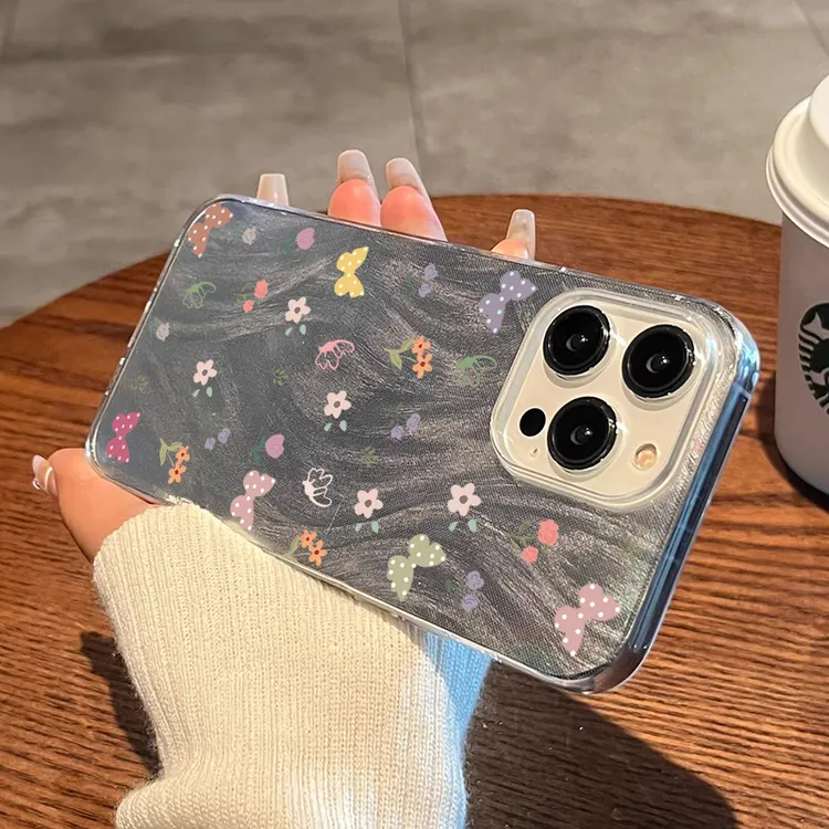 适用iPhone14小蝴蝶与花15手机壳ins风硬16promax苹果12羽纱13Pro