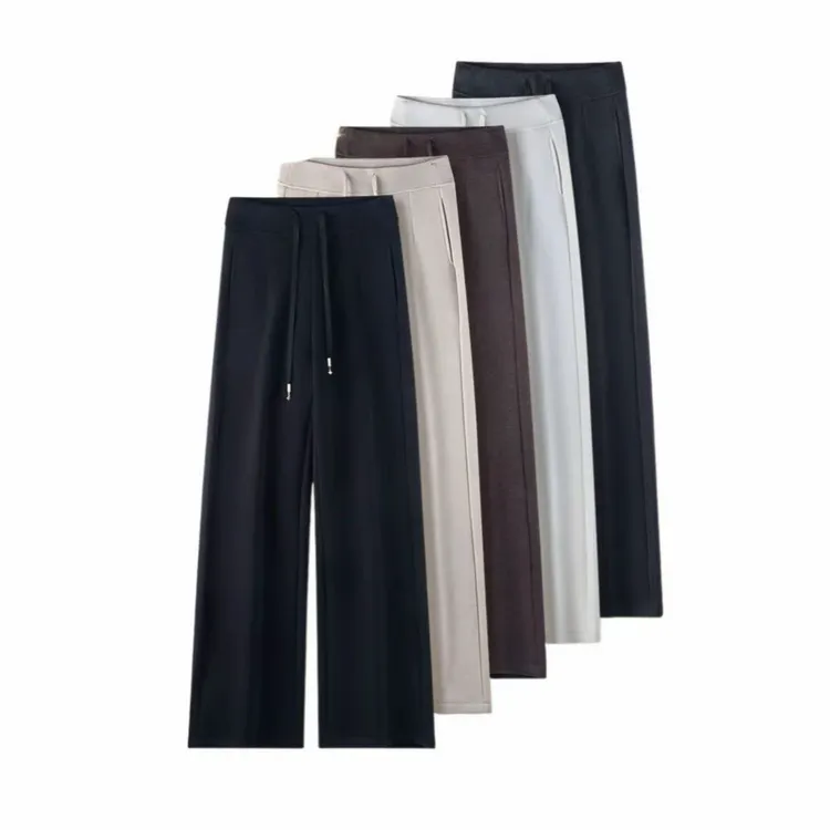 【热力休闲裤】桑蚕丝羊毛混纺加绒加厚直筒抽绳高腰显瘦阔腿裤9807