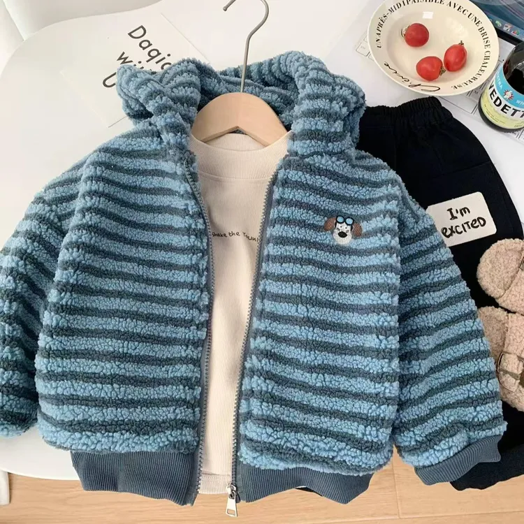 韩版糕糕绒男童加绒开衫卫衣2025秋冬新款中小童儿童加厚外套上衣