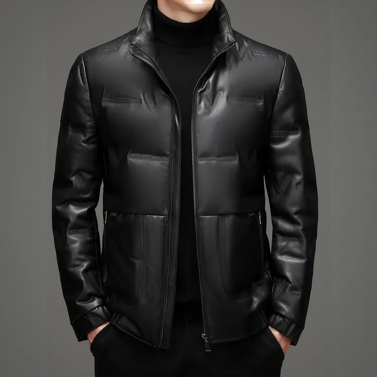 SALBUROS萨尔布勒斯羊皮真皮皮衣男士冬季休闲保暖短款羽绒服外套